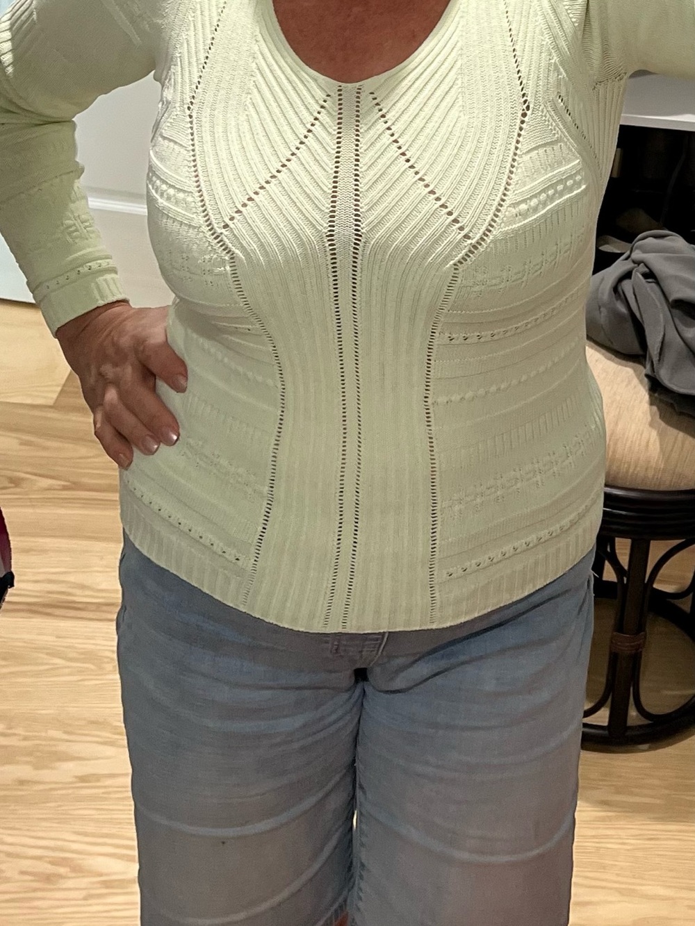 Les Copains Pale Green Scoop Neck Ribbed Knit Sweater